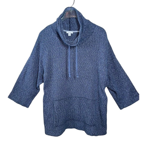 J Jill Pure Jill Size M Indigo Blue Marled Funnel Neck Pullover Sweater Hoodie - Picture 1 of 5
